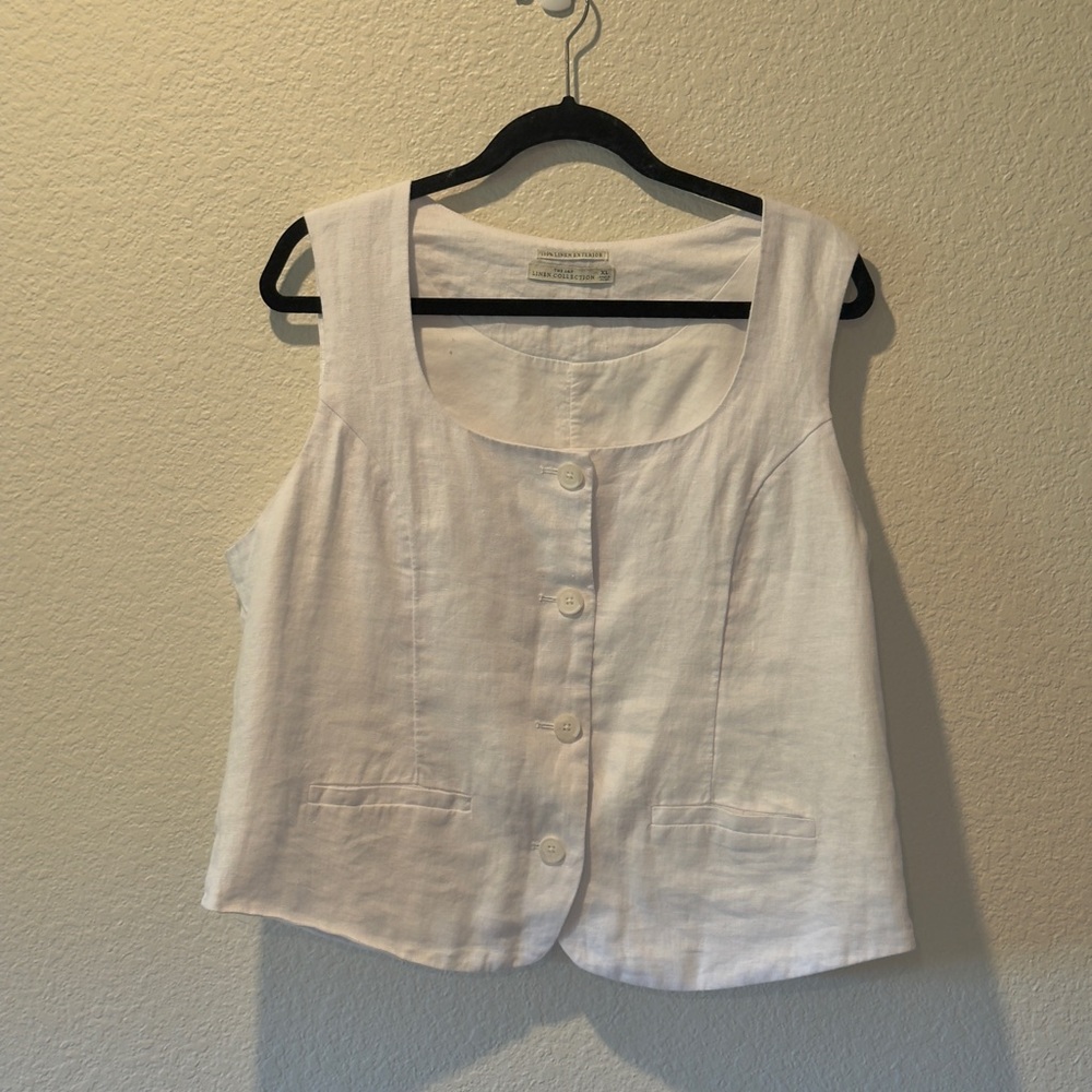 NWOT Abercrombie The A&F Mara Premium 100% Linen Vest Set Top in White - Picture 3 of 3